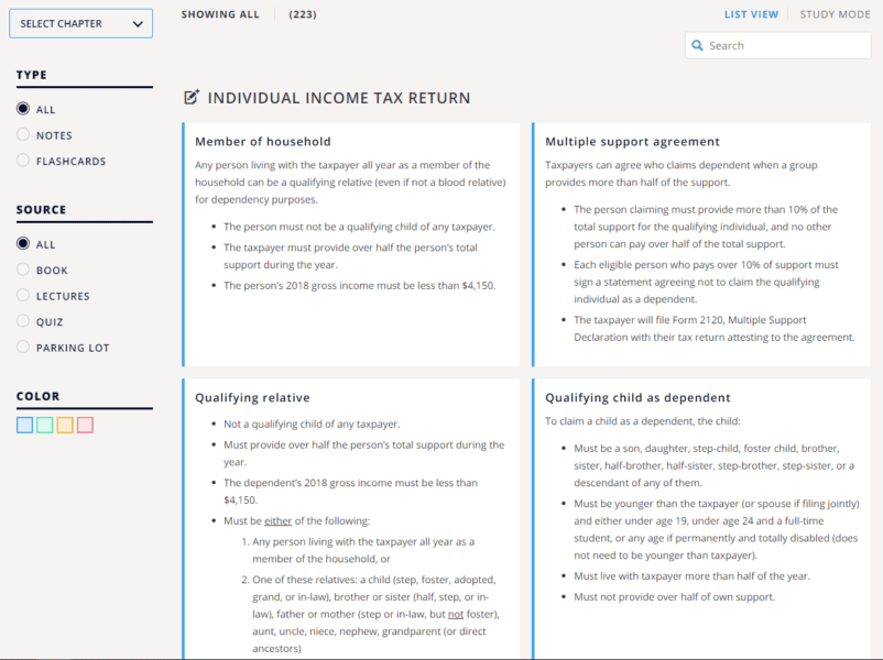 Fast Forward Academy Digital Flashcards List view