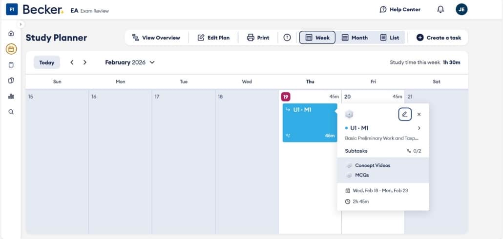 Becker EA study planner